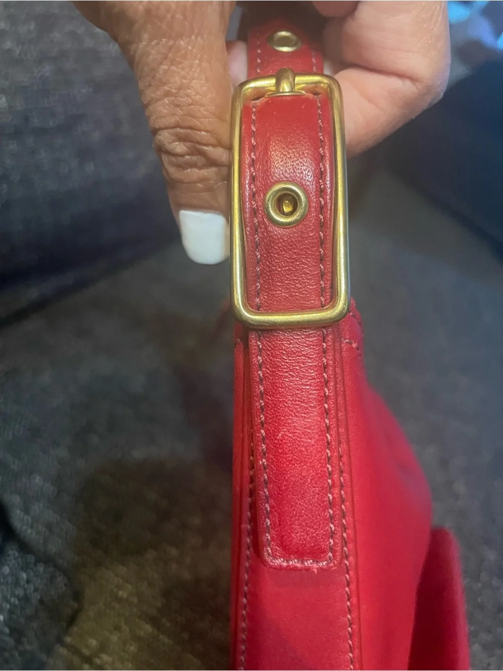 Coach Red Leather Shoulder Hobo Bag with Gold-Tone Hardware